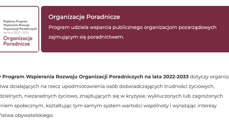Screen ze strony Programu Rozwoju Organizacji Poradniczych