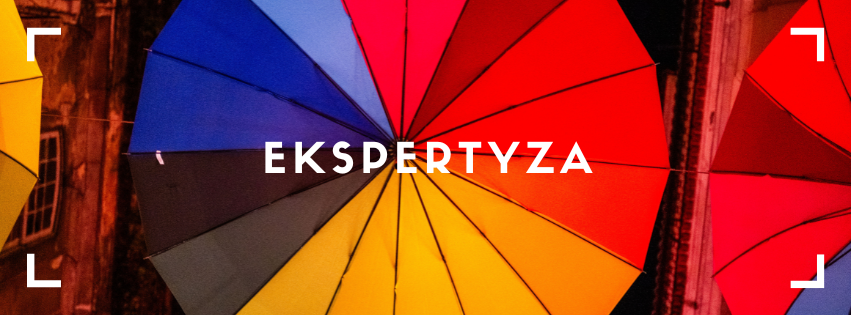 Banner - kolorowy parasol i napis ekspertyza