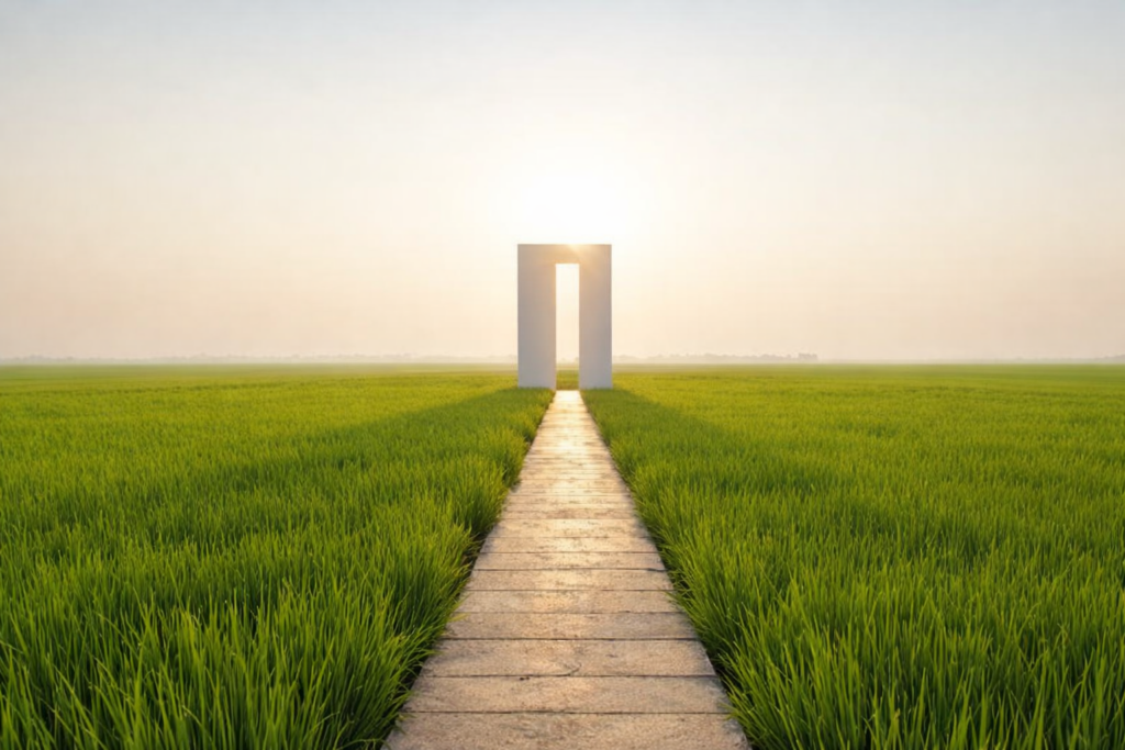 Grafika jest symboliczna - przedstawia drogę prowadzącą do oświetlonej bramy.