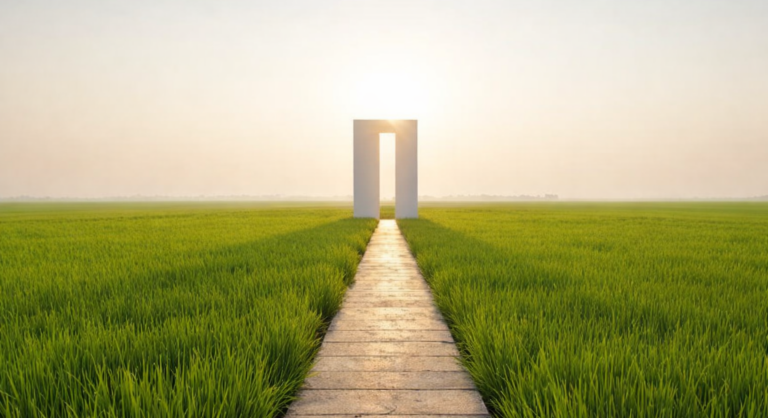 Grafika jest symboliczna - przedstawia drogę prowadzącą do oświetlonej bramy.